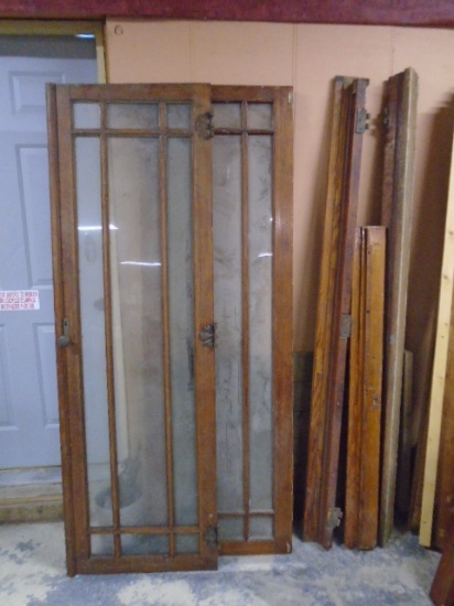 Set of Antique Wood & Glass Double Doors w/ Frame