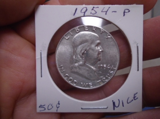 1954 P Mint Silver Franklin Half Dollar