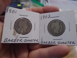 1901 and 1902 Silver Barber Quarters