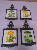 Vintage Set of 4 Mushroom Cast Iron Trivets