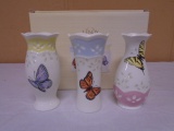 3pc Set of Lenox Butterfly Meadow Small Porelain Vases