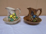 2 Vintage Mushroom Small Pitcher & Bowl Sets