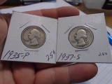 1935 P-Mint and 1937 S-Mint Silver Washington Quarters