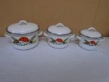 3pc Set of Vintage Porcelain Over Steel Mushroom Pans