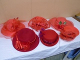6pc Group of Ladies Red Strut Hatters Hats