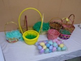 Large Group of Easter Baskets w/ Grass & Easter Eggs