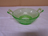 Green Depression Glass Double Handled Bowl