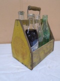 Vintage Wooden Coca-Cola 6 Pack Carrier w/ 4 Vintage Bottles