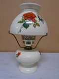 Vintage Small Ceramic Electric Floral Hurricane Lamp