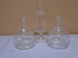 3pc Group of Princess House Cut Glass Covered Candy Dishes