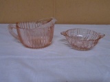 Pink Depression Glass Creamer & Small Bowl