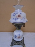 Vintage Small Pink & Blue Botanical Huricane Lamp