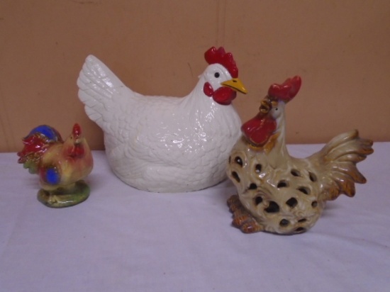 3 P. Group of  Ceramic Chickens