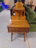 Solid Wood Side Table w/Drawer and Tall Back w/Shelf