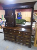 10 Drawer Solid Wood Dresser w/ Mirror Hutch w/ Drawer and Shelves