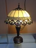 Beautiful Leaded Glass Shade Double Pull Chain Table Lamp