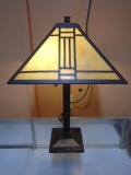 Beautiful Glass Panel Shade Double Pull Chain Table Lamp