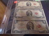 Group of (3)1963 Two Dollar Red Seal Notes