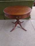 Beautiful Round Antique Side Table w/ Drawer & Metal Claw Feet