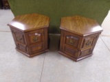 2 Matching Octagon Solid Wood Stoarge End Tables