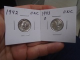 1942 & 1943 D Mint Silver Mercury Dimes