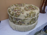 Beautiful Needlepoint Upholstered Round Ottoman