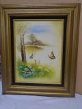 Beautiful Framed Butterfly Field Painting