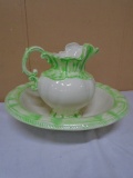 Beautiful Green & Ivory Pitcher & Bowl Set