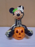 Disney Skeleton Mickey On Jack-O-Lantern Lighted Figurine