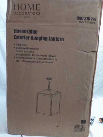 Matte Black Finish Havenridge 16”Wx27.2”H Exterior Hanging Lantern
