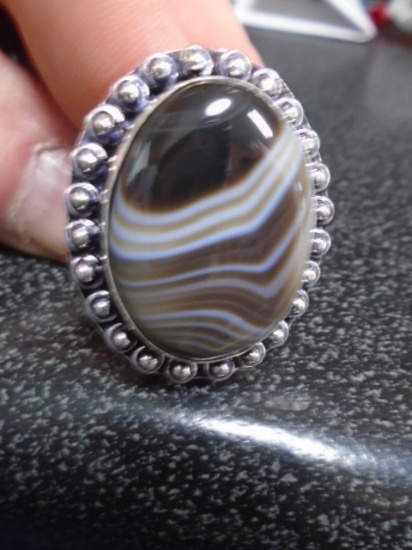 Ladies German Silver and Black Agate Ring