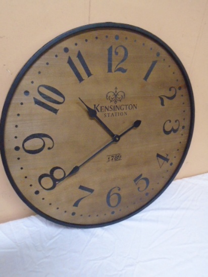 Large Rond Wood and Metal Kensington Station Wall Clock