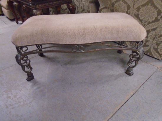 Beautiful Ornate Metal Padded Upholstered Bench