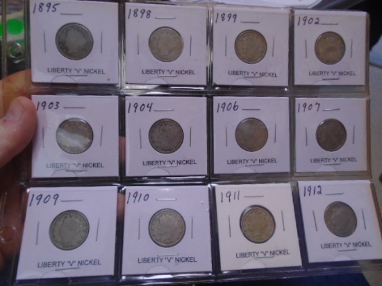 Group of 12 Assorted Date Liberty "V" Nickels