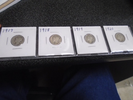Group of 4 Silver Mercury Dimes