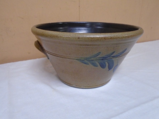 Beautiful Rowe Pottery Salt Glazed Cobalt Crock Double Handled Bowl