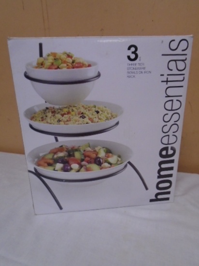 Home Essentials 3 Tier Stoneware Set on Iron Rack