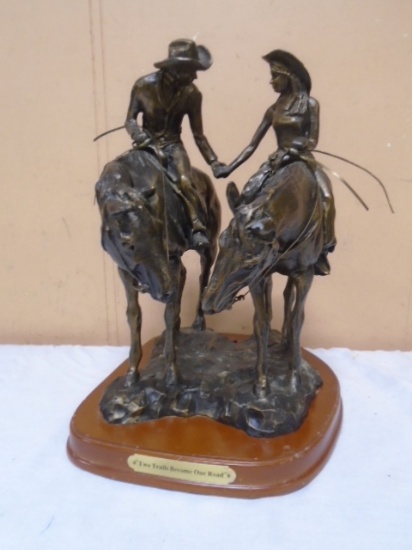 "Two Trails Become One" Beautiful Double Horse Statue