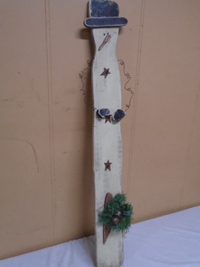 Primitive Style Wooden Snowman Décor Piece