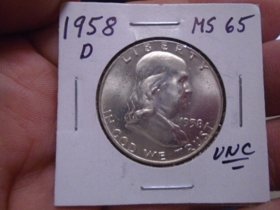 1958 D Mint Silver Franklin Half Dollar