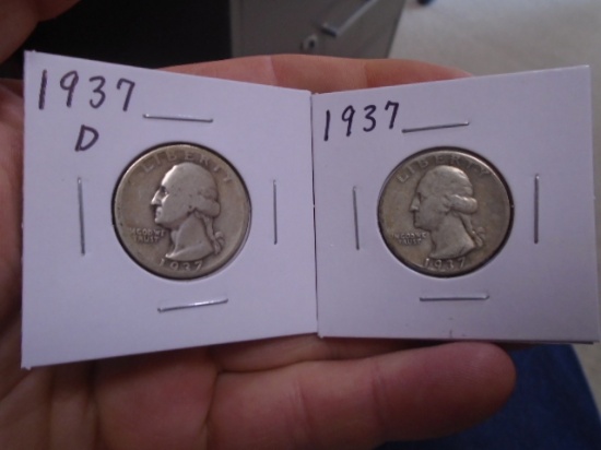 1937 D Mint & 1937 Silver Washington Quarters