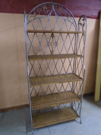 Large Metal & Wicker Folding Baker's Rack