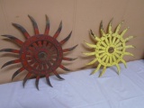 2 Antique Iron Rotary Hoe Décor Pieces