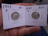 1939 D Mint & 1943 D Mint Silver Mercury Dimes