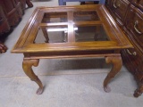 Beautiful Solid Wood End Table w/ 4 Smoke Glass Inserts