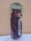 Metal Outdoor Welcome Thermometer w/ Bear