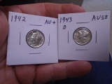 1942 & 1943 D Mint Silver Mercury Dimes