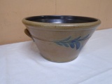 Beautiful Rowe Pottery Salt Glazed Cobalt Crock Double Handled Bowl
