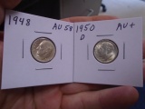 1948 & 1950 D Mint Silver Rosevelt Dimes