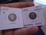 1909 D Mint & 1910 Silver Barber Dimes